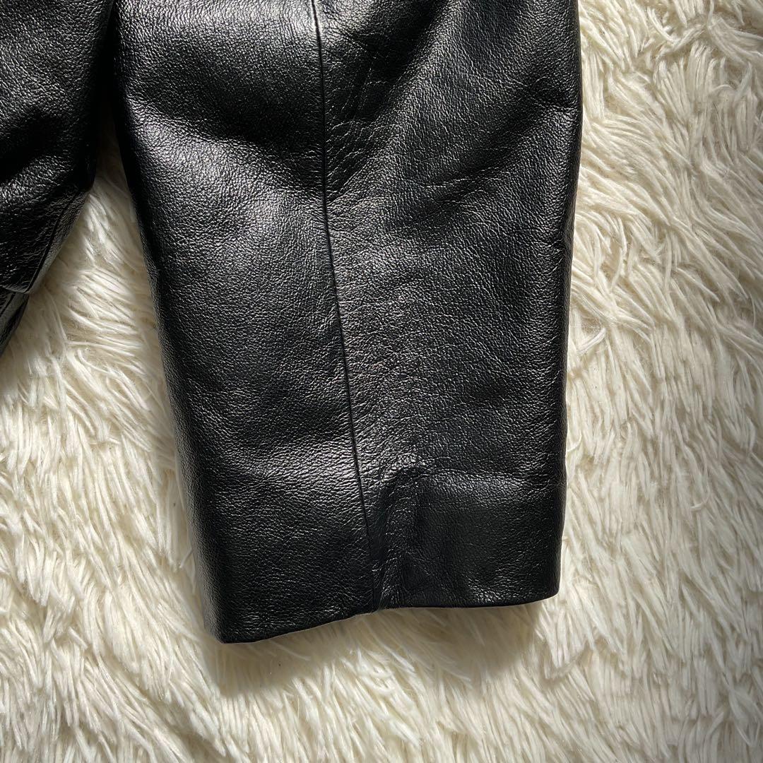 デッドストック✨90's レザージャケット　本革　ジップブルゾン　ブラック　M