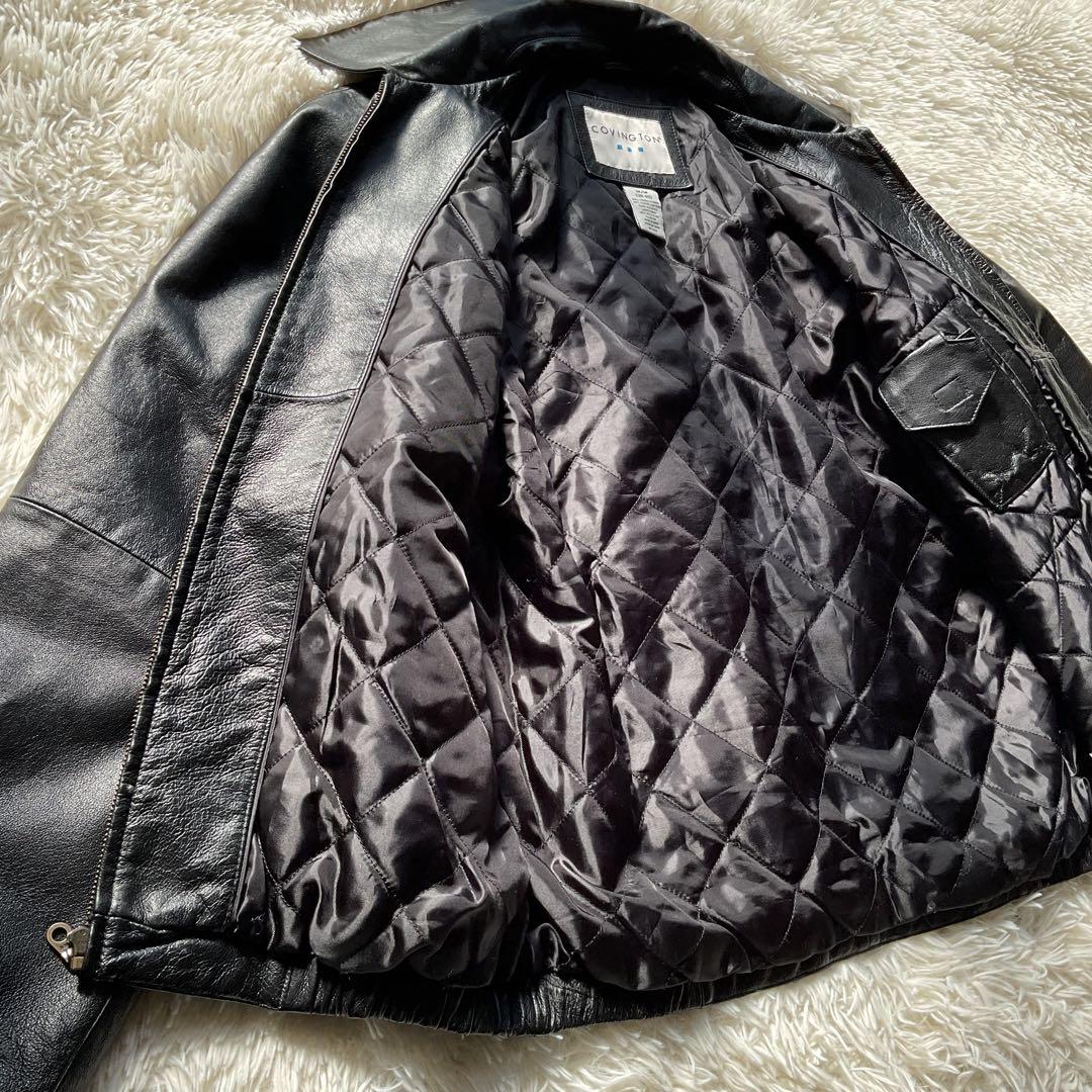 デッドストック✨90's レザージャケット　本革　ジップブルゾン　ブラック　M