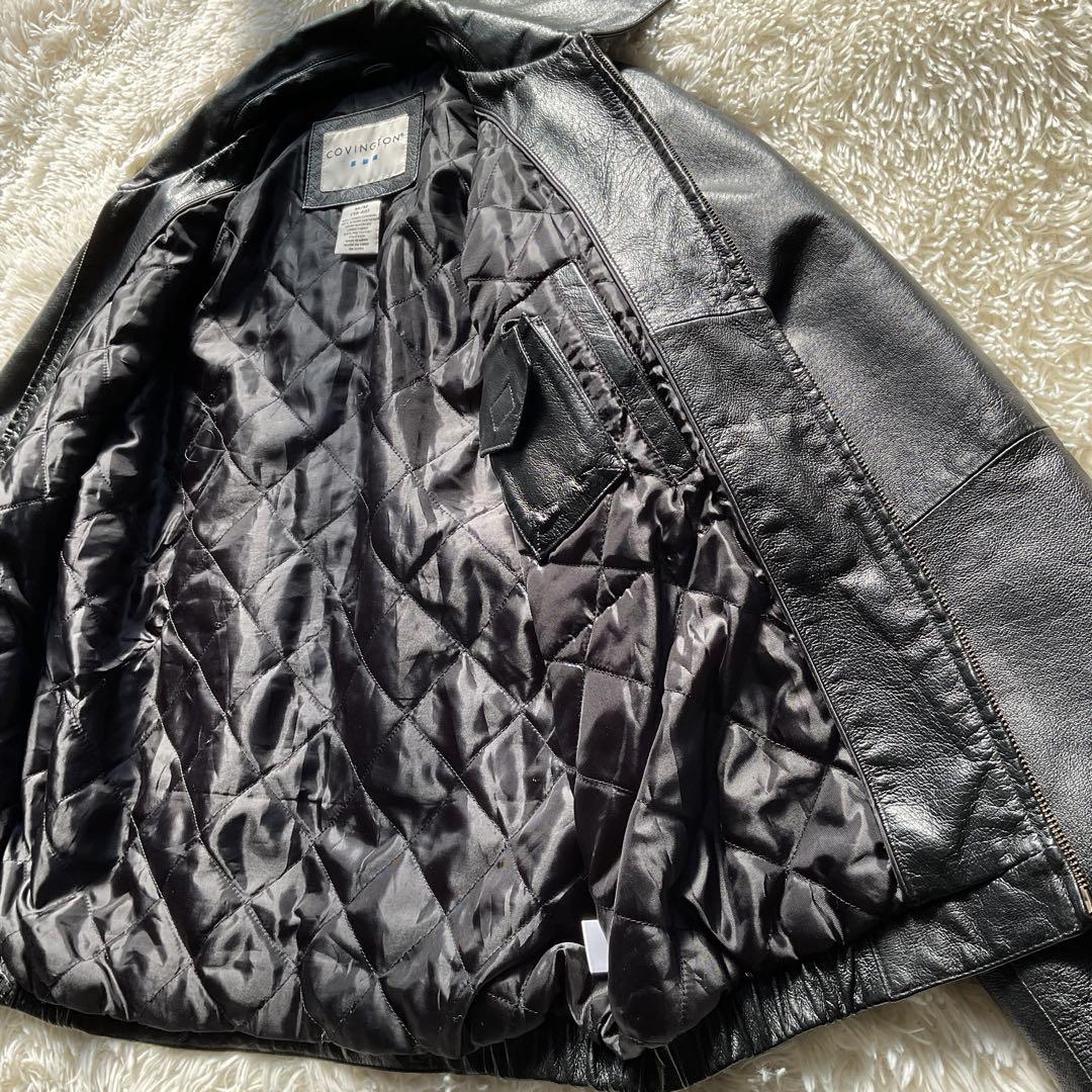 デッドストック✨90's レザージャケット　本革　ジップブルゾン　ブラック　M