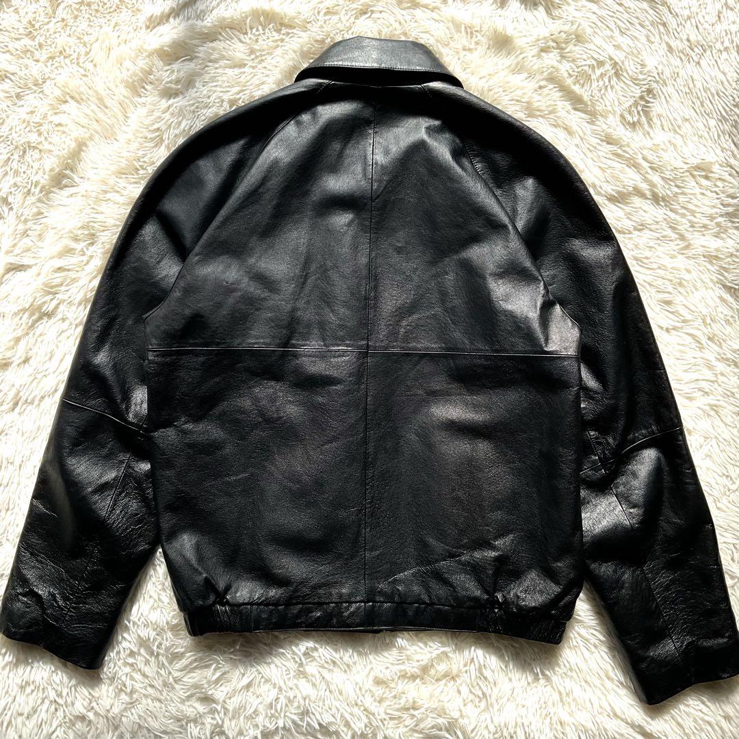 デッドストック✨90's レザージャケット　本革　ジップブルゾン　ブラック　M