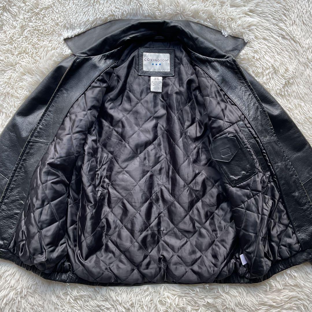 デッドストック✨90's レザージャケット　本革　ジップブルゾン　ブラック　M