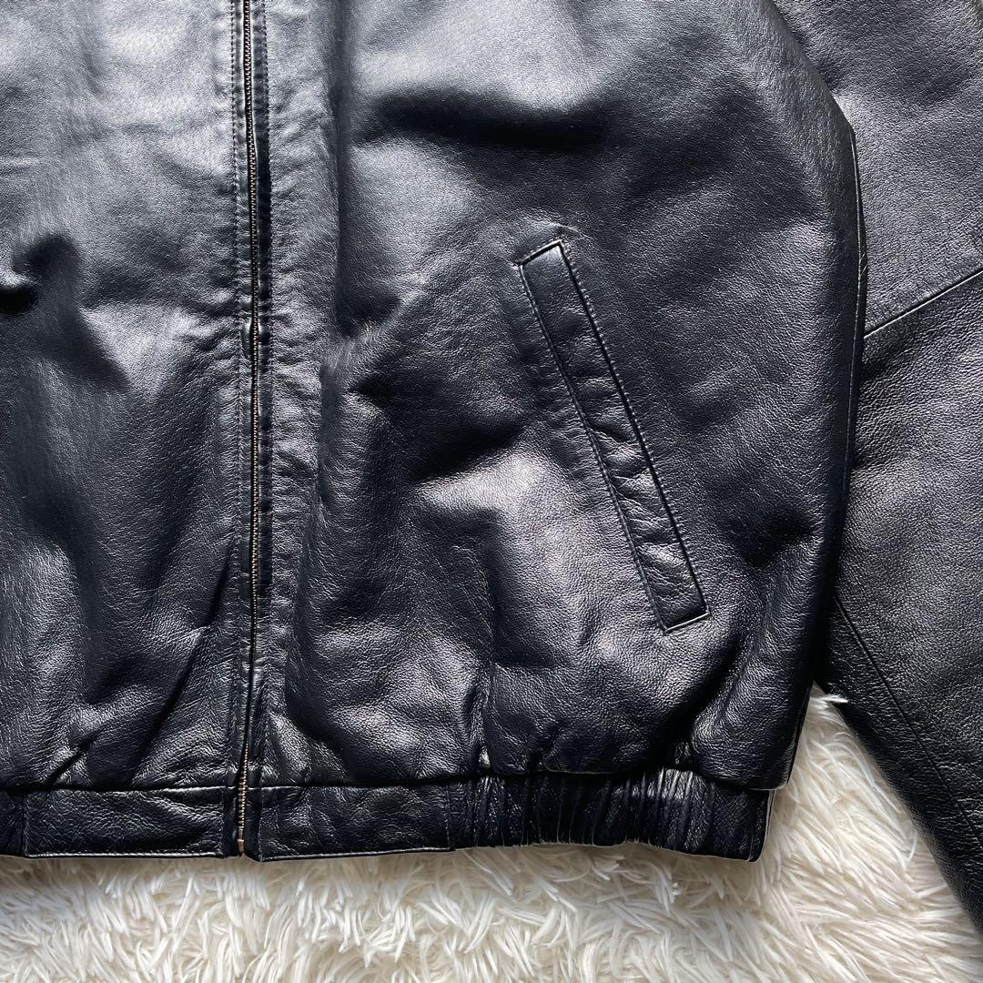 デッドストック✨90's レザージャケット　本革　ジップブルゾン　ブラック　M