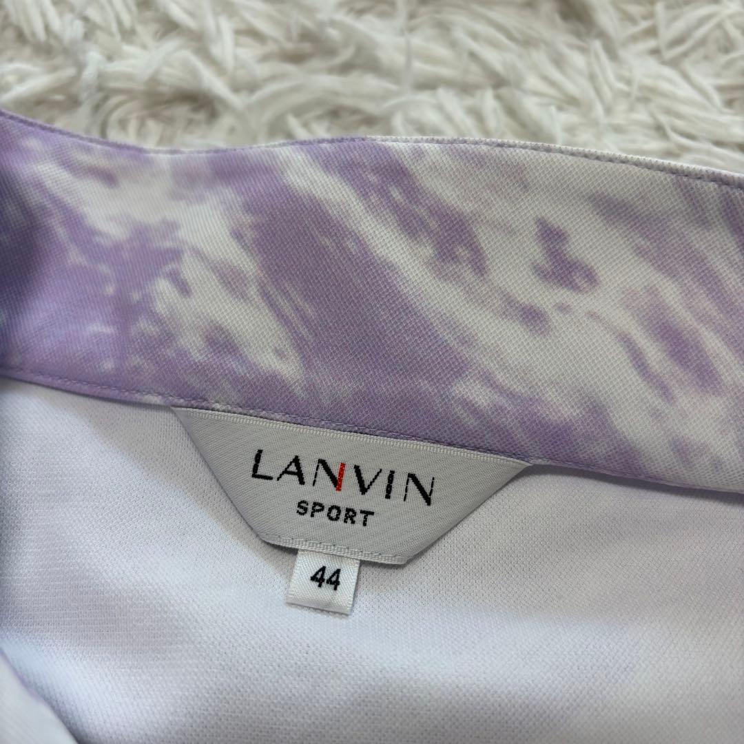 ランバンスポール モックネック ストレッチ ハーフジップ 総柄 紫 大きいサイズ