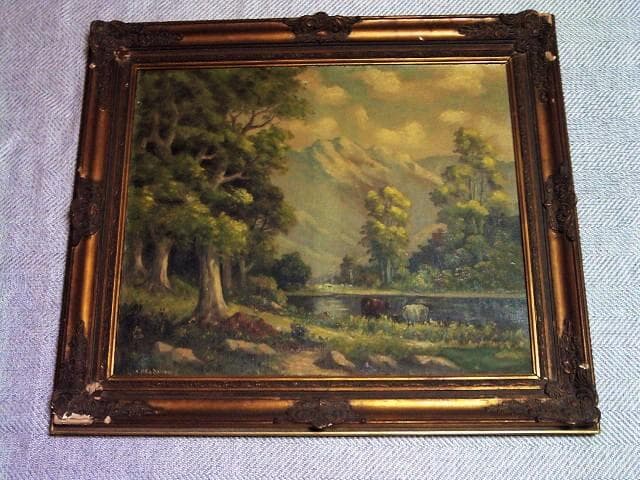 れ*様 骨董画／大作★岡田三郎助【巴里近郊／１８９９年作】油彩F２５号／肉筆画