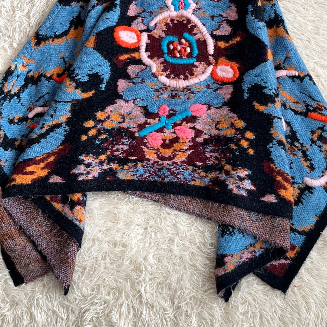 ザラ ニットケープ ポンチョ 2021AW レアデザイン アルパカ 刺繍入り