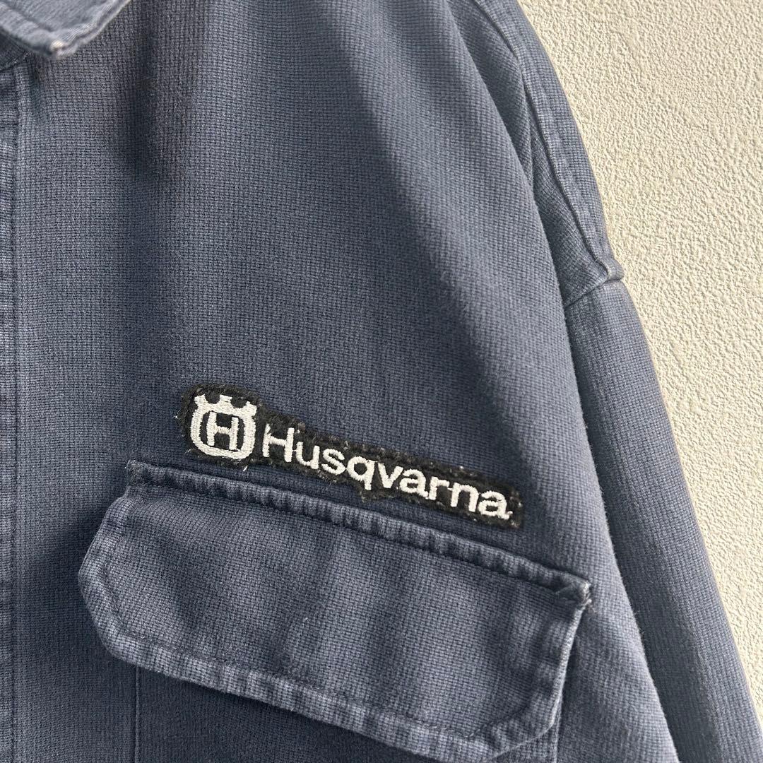 【Husqvarna】ジャケット　刺繍ロゴ　作業着　バイカー　ネイビー　ワッペン
