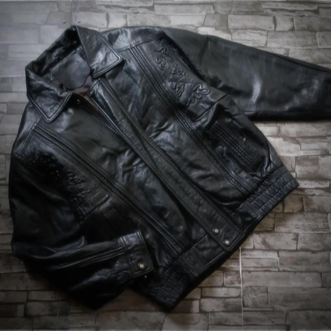 超オシャレなラムレザーブルゾン 革ジャン アート柄 型押しレザー しっとり柔らか