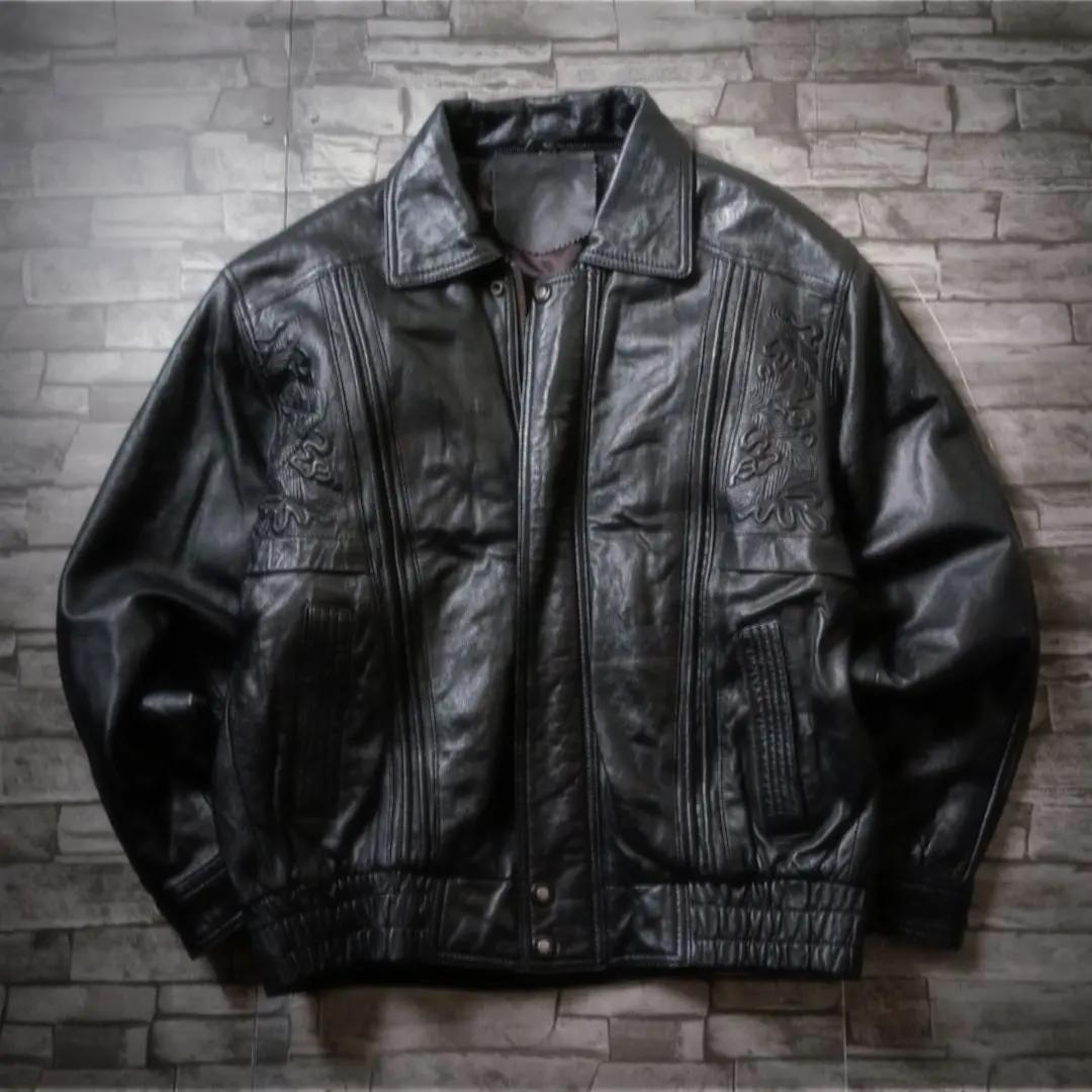 超オシャレなラムレザーブルゾン 革ジャン アート柄 型押しレザー しっとり柔らか