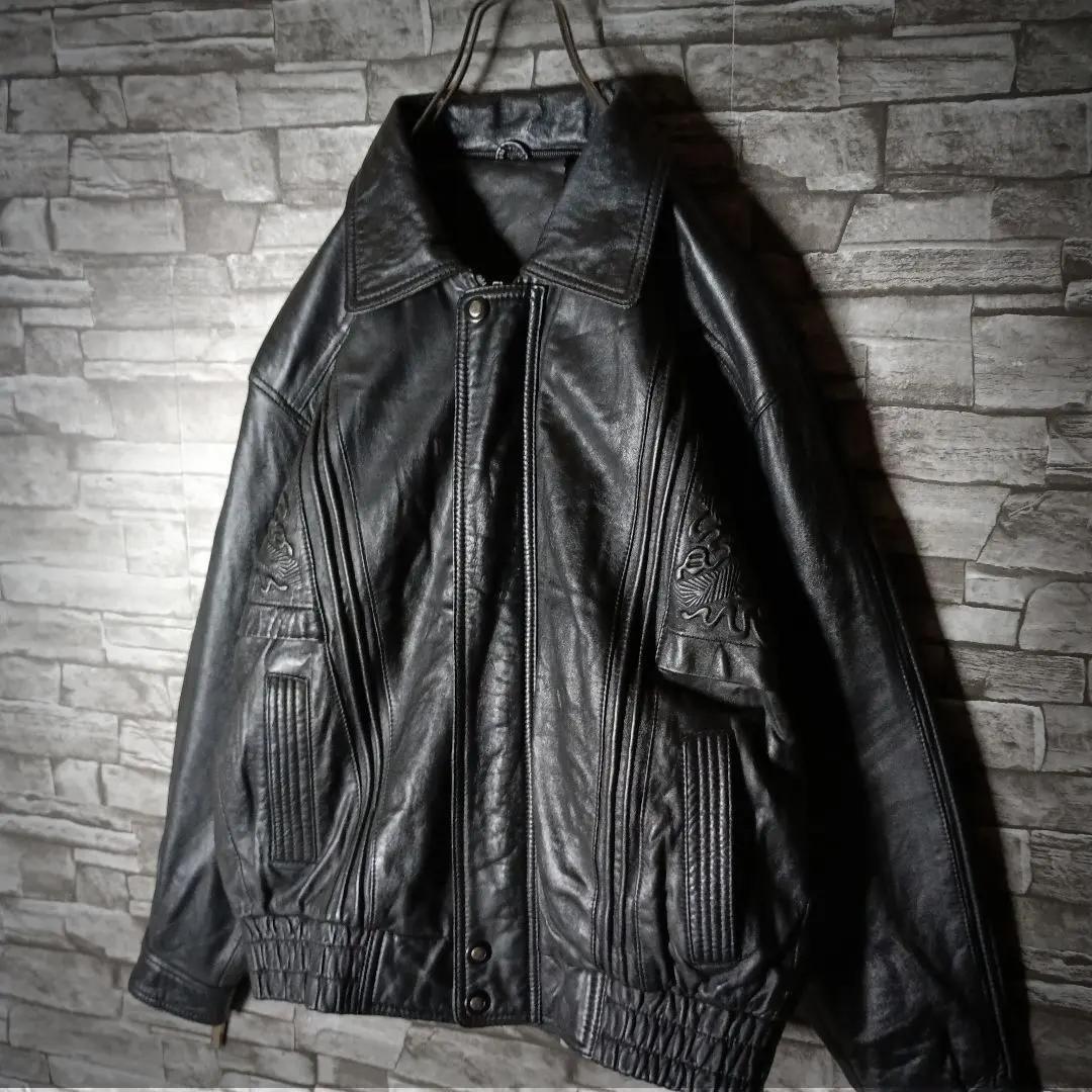 超オシャレなラムレザーブルゾン 革ジャン アート柄 型押しレザー しっとり柔らか