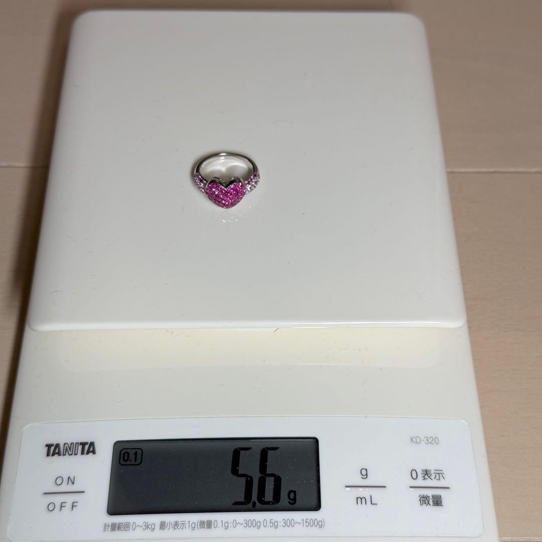 QVC笠原真寿美 K18ルビー ダイヤ　ピンクサファイア18KWGハートリング