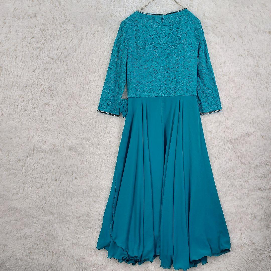 社交ダンス ドレス M ブルー レースドレス　ラインストーン　シフォン