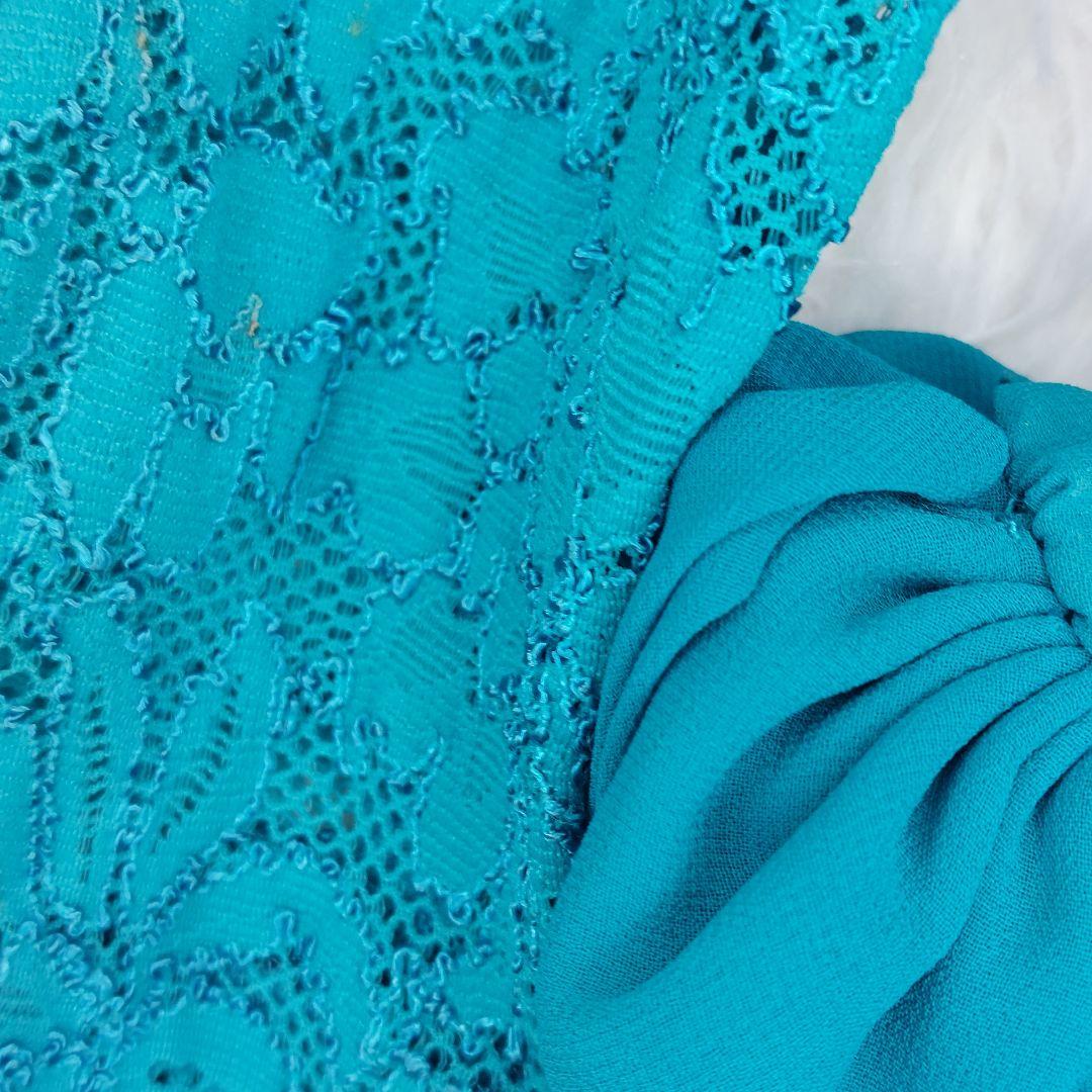 社交ダンス ドレス M ブルー レースドレス　ラインストーン　シフォン