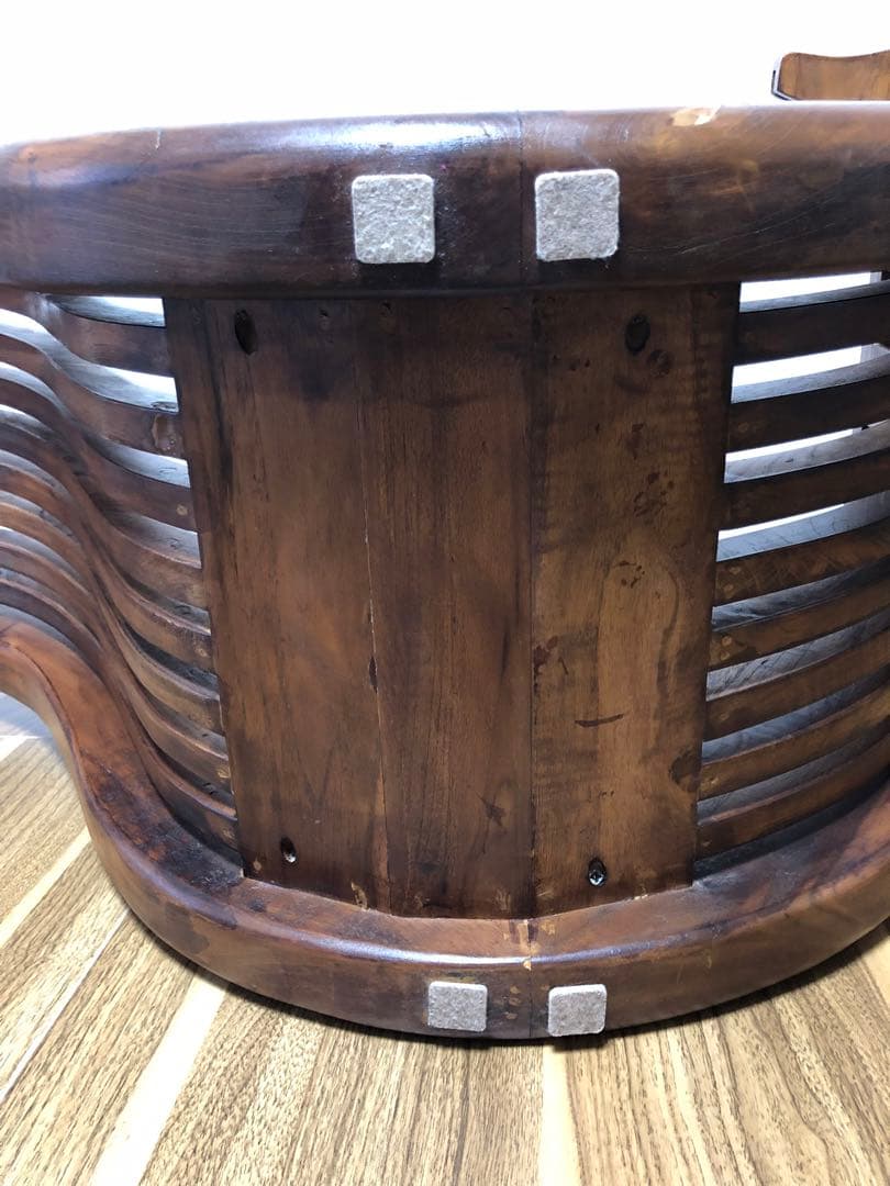 インドネシア家具 波型デザイン 木製ガラステーブル