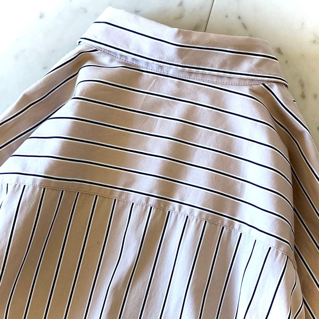 極美品 ANAYI アナイ ストライプ シャツワンピース ベージュ 36 リボン