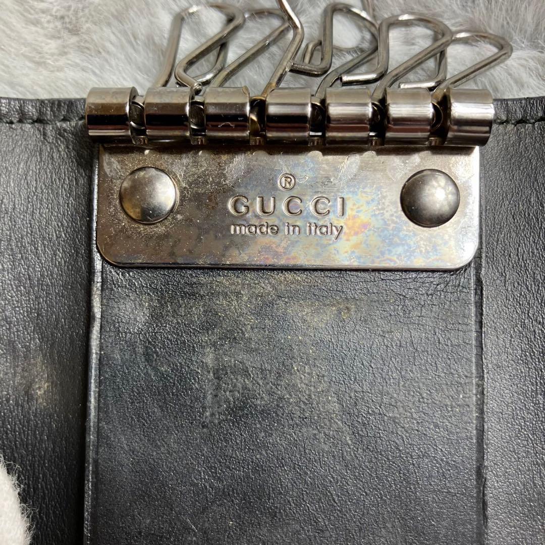 GUCCI グッチ　GG レザー　キーケース　6連　シルバー金具　ブラック　黒