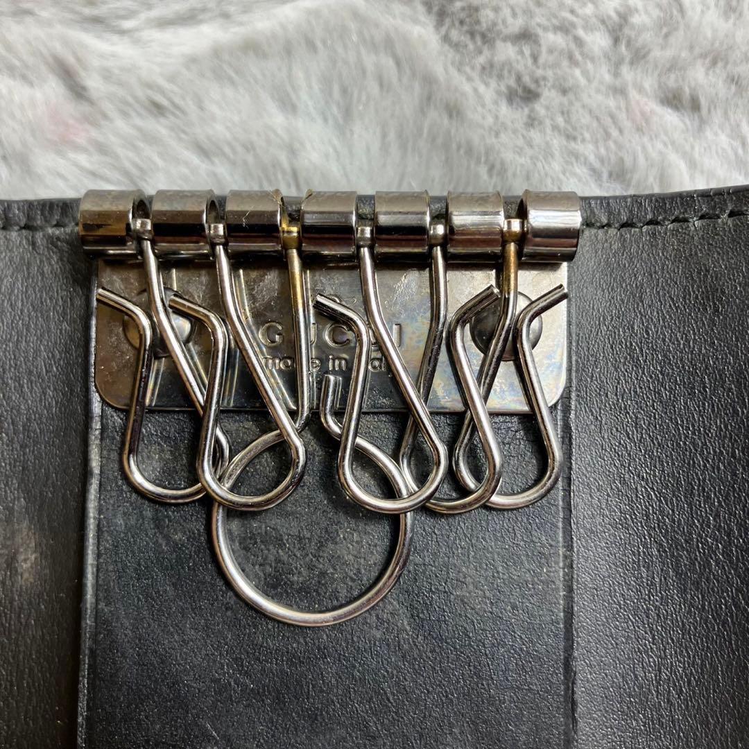 GUCCI グッチ　GG レザー　キーケース　6連　シルバー金具　ブラック　黒