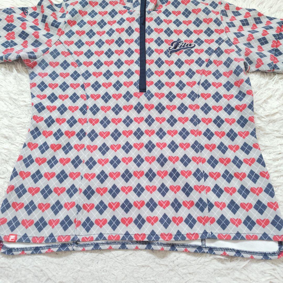 【フィラゴルフ】ハートアーガイル柄セットアップ ハーフジップシャツショートパンツ