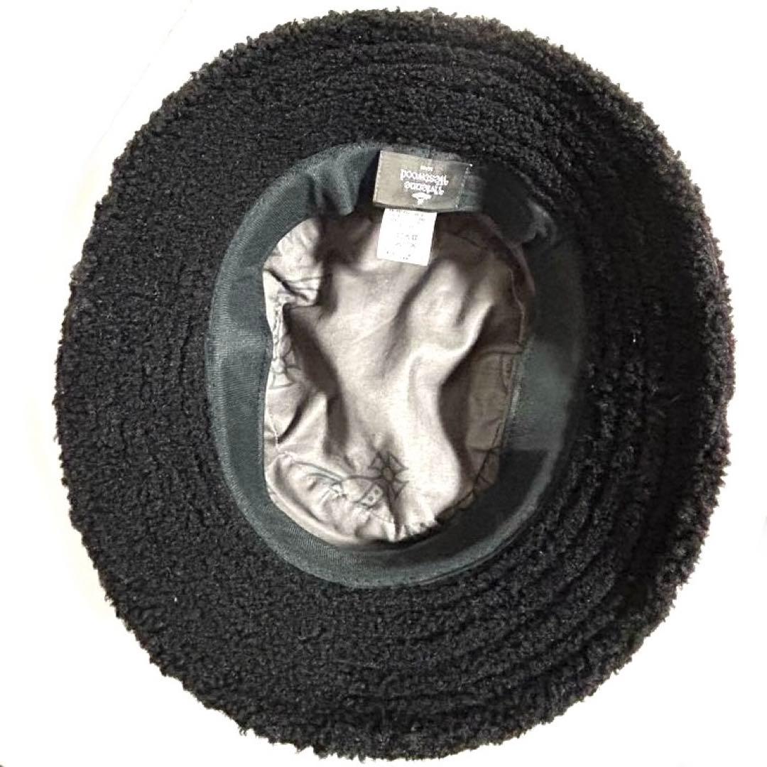 ヴィヴィアン ウェストウッド 帽子 ボア 黒 オーブ刺繍 バケットハット