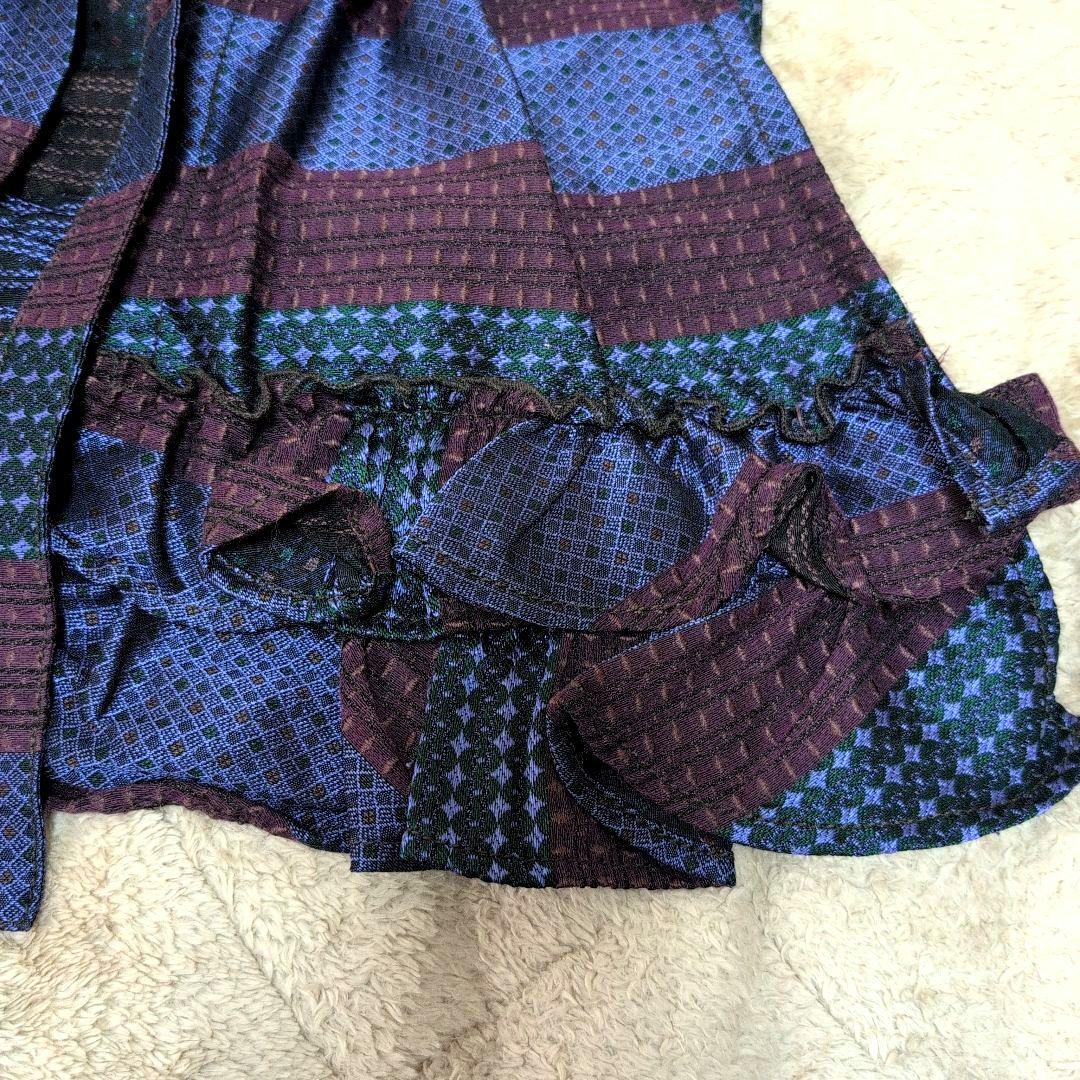 maturely マチュアリー ジャカード フリルトップス ベスト ジレ 紫