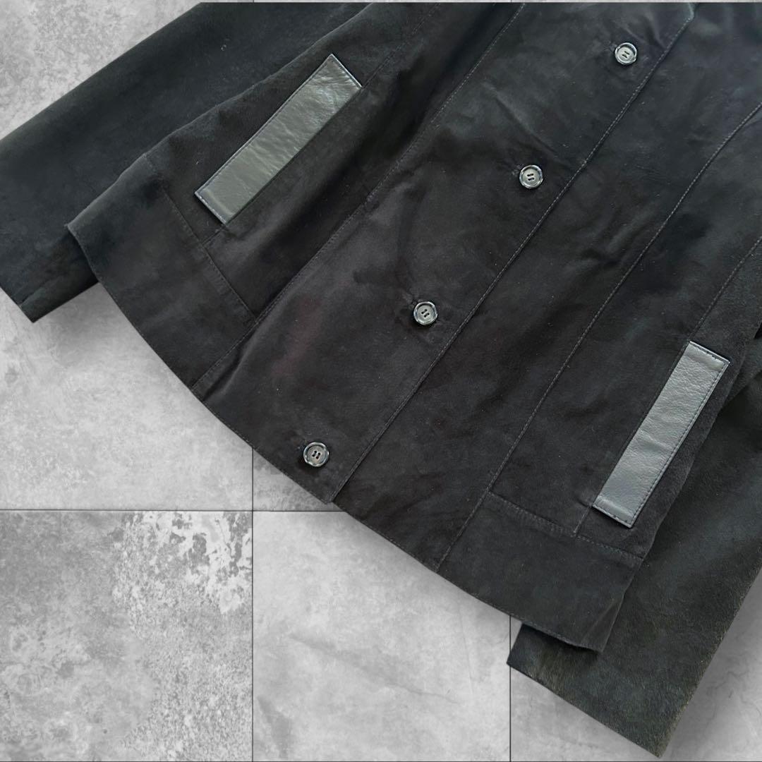 【美品】ITALY：MADE レザージャケット 鹿革 デザイナーズ ブラック L