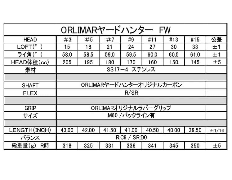 オリマーヤードハンターFW #3,5,7,9,11,13,15 7本セット