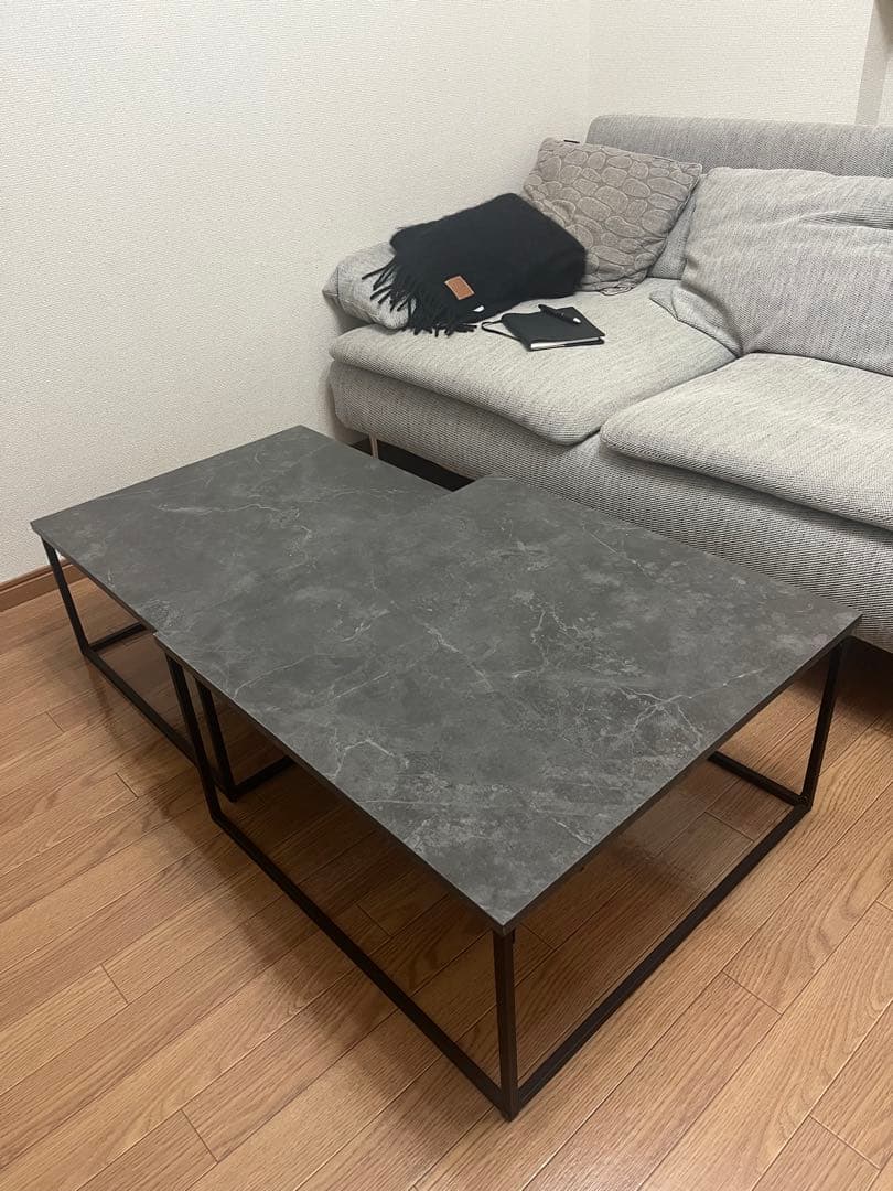 【値下げ】LOWYA コンパクト大理石柄ネストテーブル 60cm