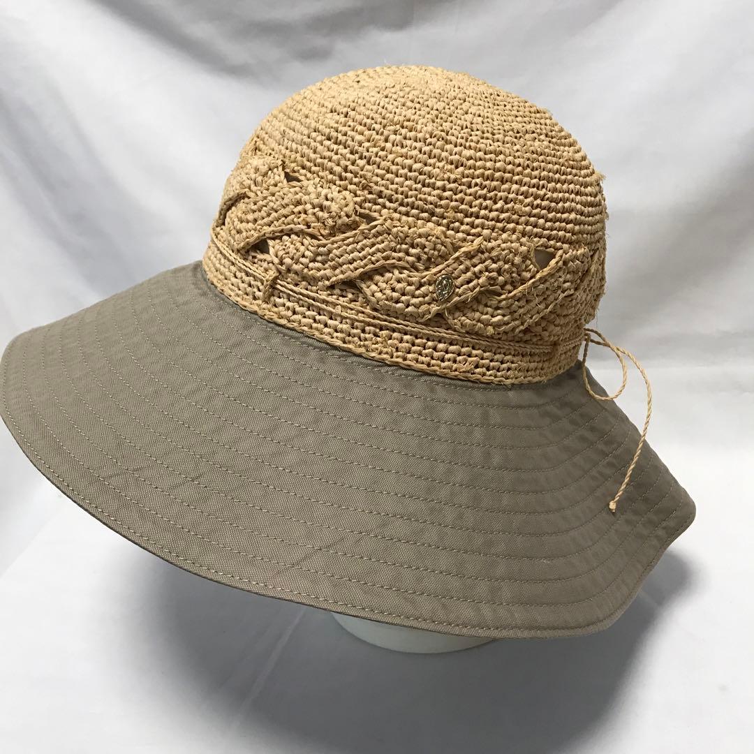 ヘレンカミンスキー 希少デザイン　編み込みラヒィア+コットン　グレーカーキ