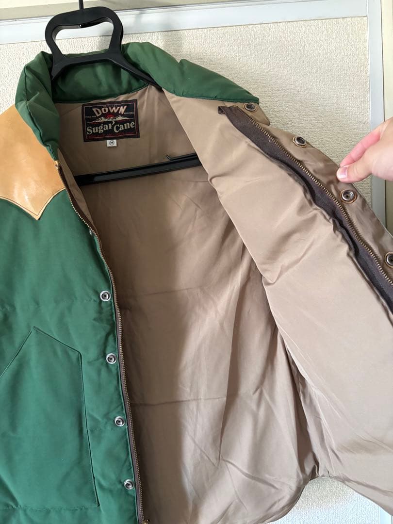SUGAR CANE レザーヨーク ダウンベスト グリーン M