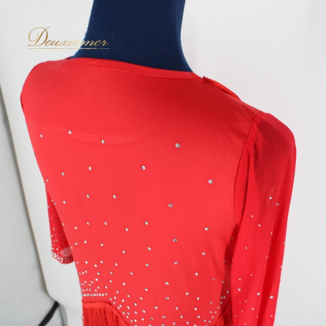 【美品 社交ダンス衣装】ワンピース ドレス ツーピース 赤 レッド XXL 派手