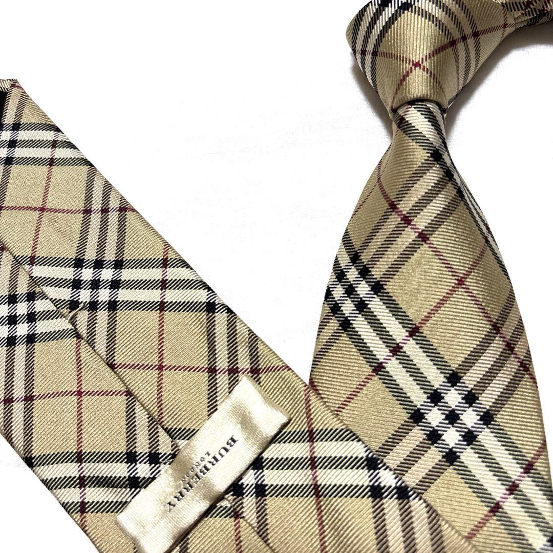 極美品　バーバリー　ネクタイ　ノバチェック　ベージュ　光沢