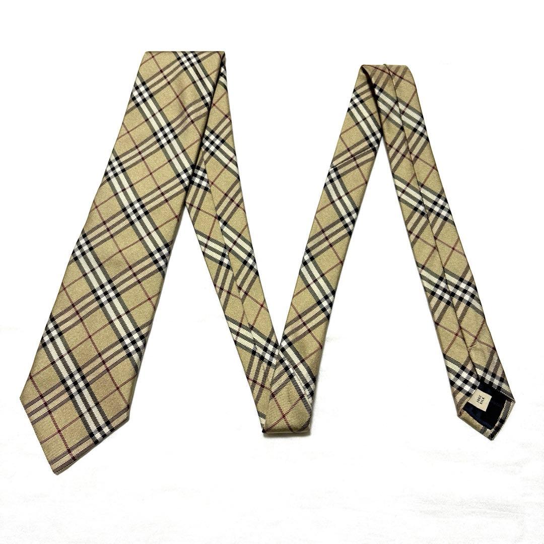 極美品　バーバリー　ネクタイ　ノバチェック　ベージュ　光沢
