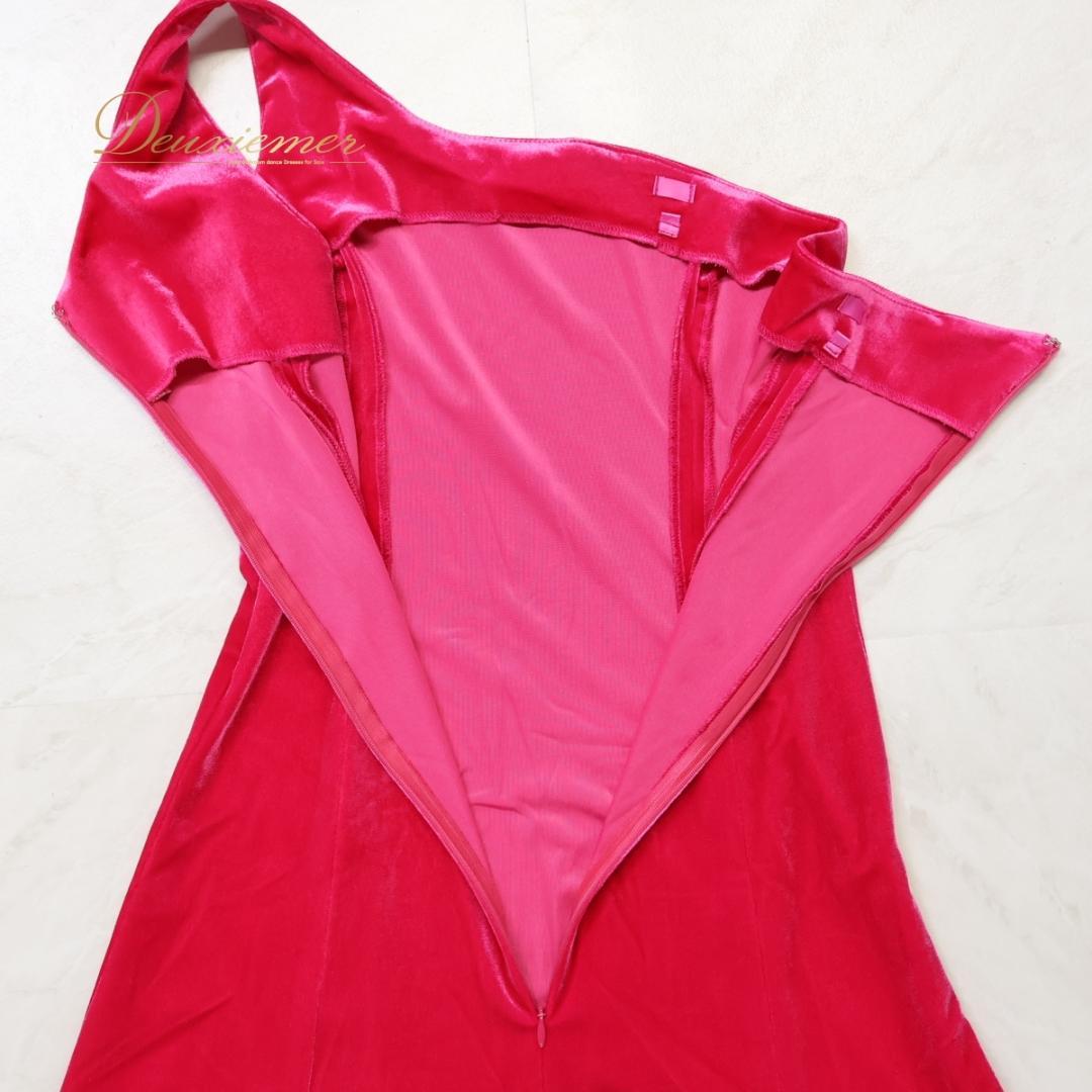 【美品 フラダンス衣装】ショッキングピンク ワンピース ドレス ベロア シンプル