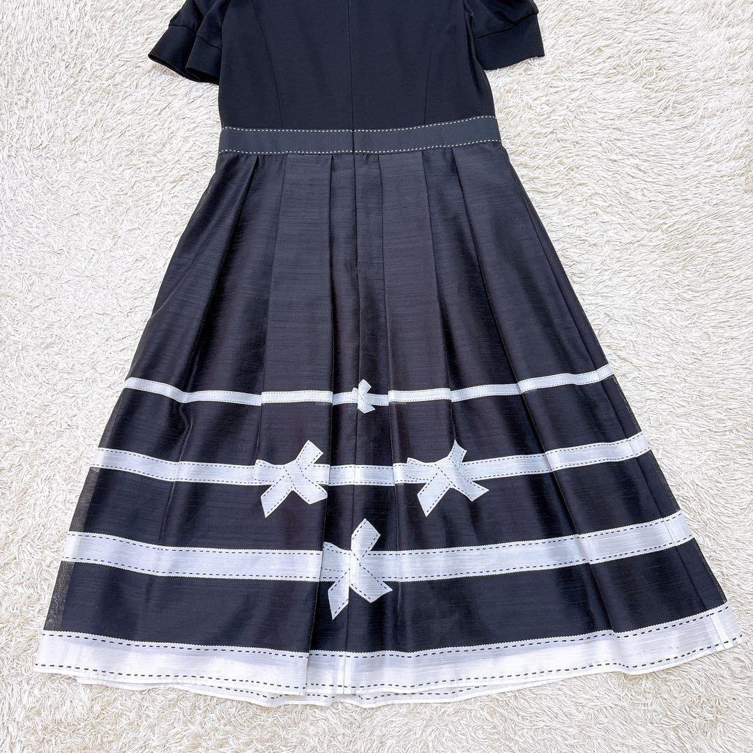 美品✨エムズグレイシー2025ボーダーリボンプリントワンピース 大きいサイズ40