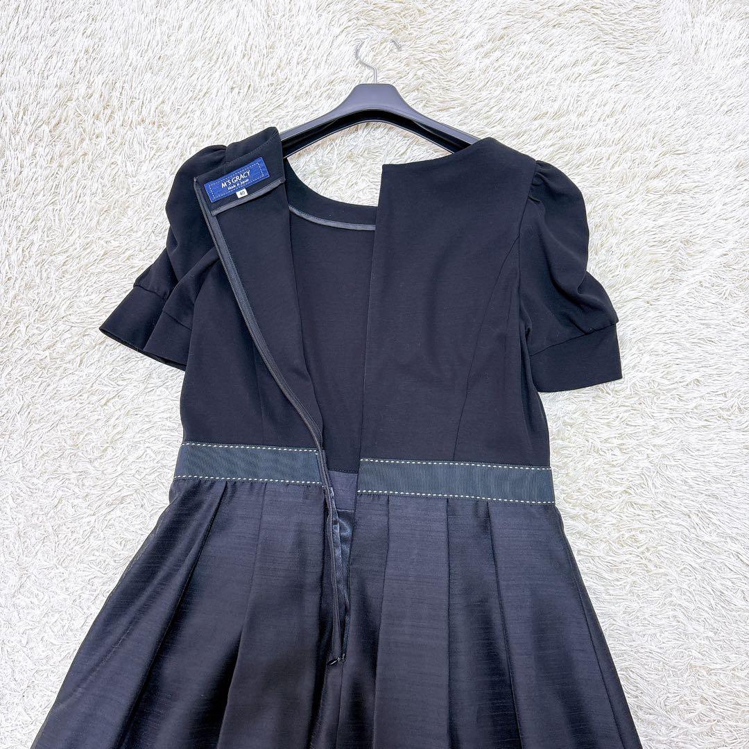 美品✨エムズグレイシー2025ボーダーリボンプリントワンピース 大きいサイズ40