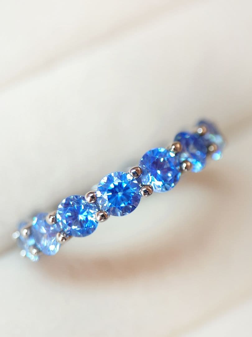 1418 高級 sona ダイヤモンド フルエタニティ リング ブルー ラウンド