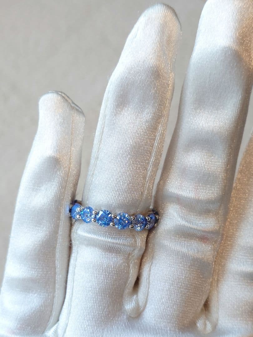 1418 高級 sona ダイヤモンド フルエタニティ リング ブルー ラウンド