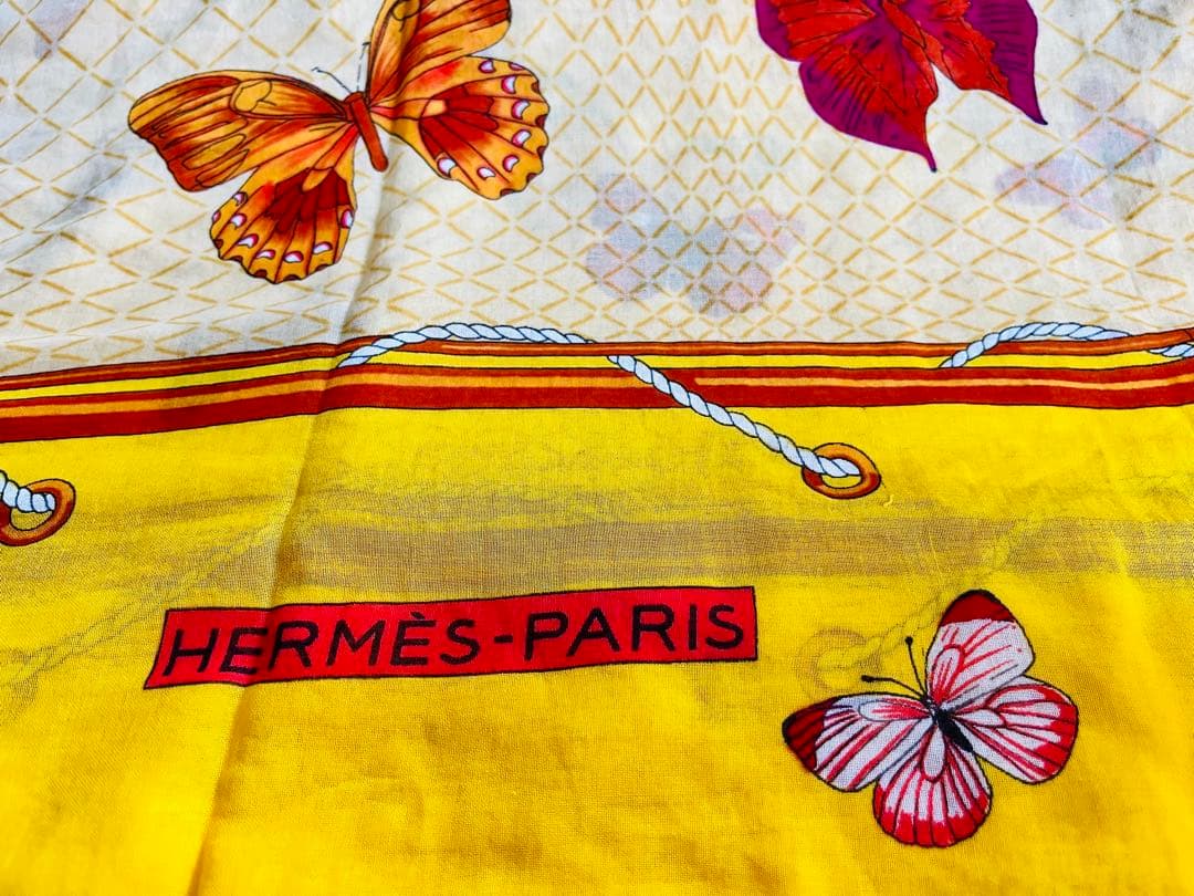 【美品】エルメス　パレオ バタフライ 蝶 大判スカーフ ストール　冷房対策にも◎