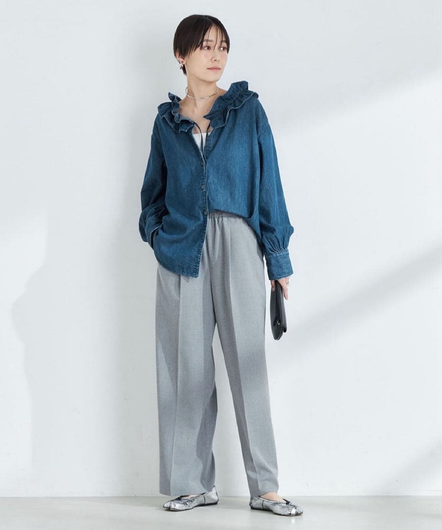 【RM denim】フリルギャザーデニムブラウス