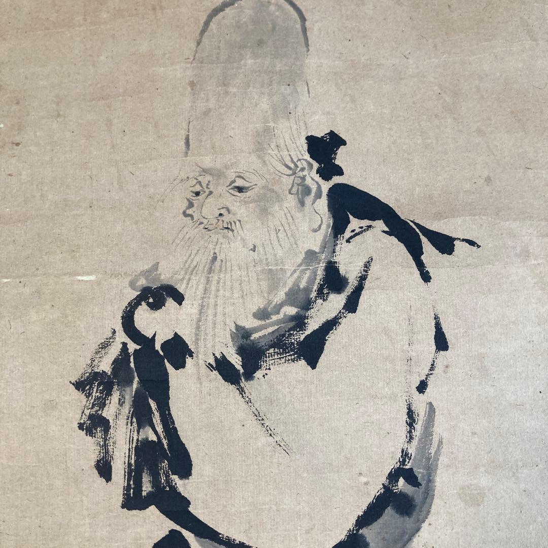 希少　狩野栄信　伊川法眼　寿老人画　長寿の神様　肉質　掛け軸　古美術　骨董品