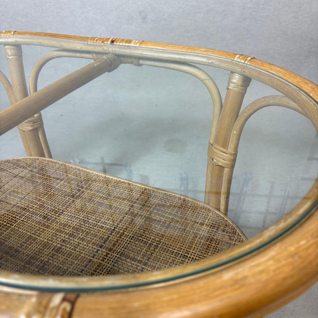 ラタン 籐 テーブル センターテーブル ローテーブル 円形 丸テーブル ガラス