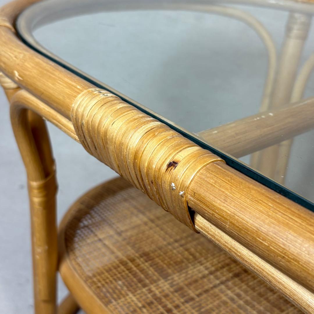 ラタン 籐 テーブル センターテーブル ローテーブル 円形 丸テーブル ガラス