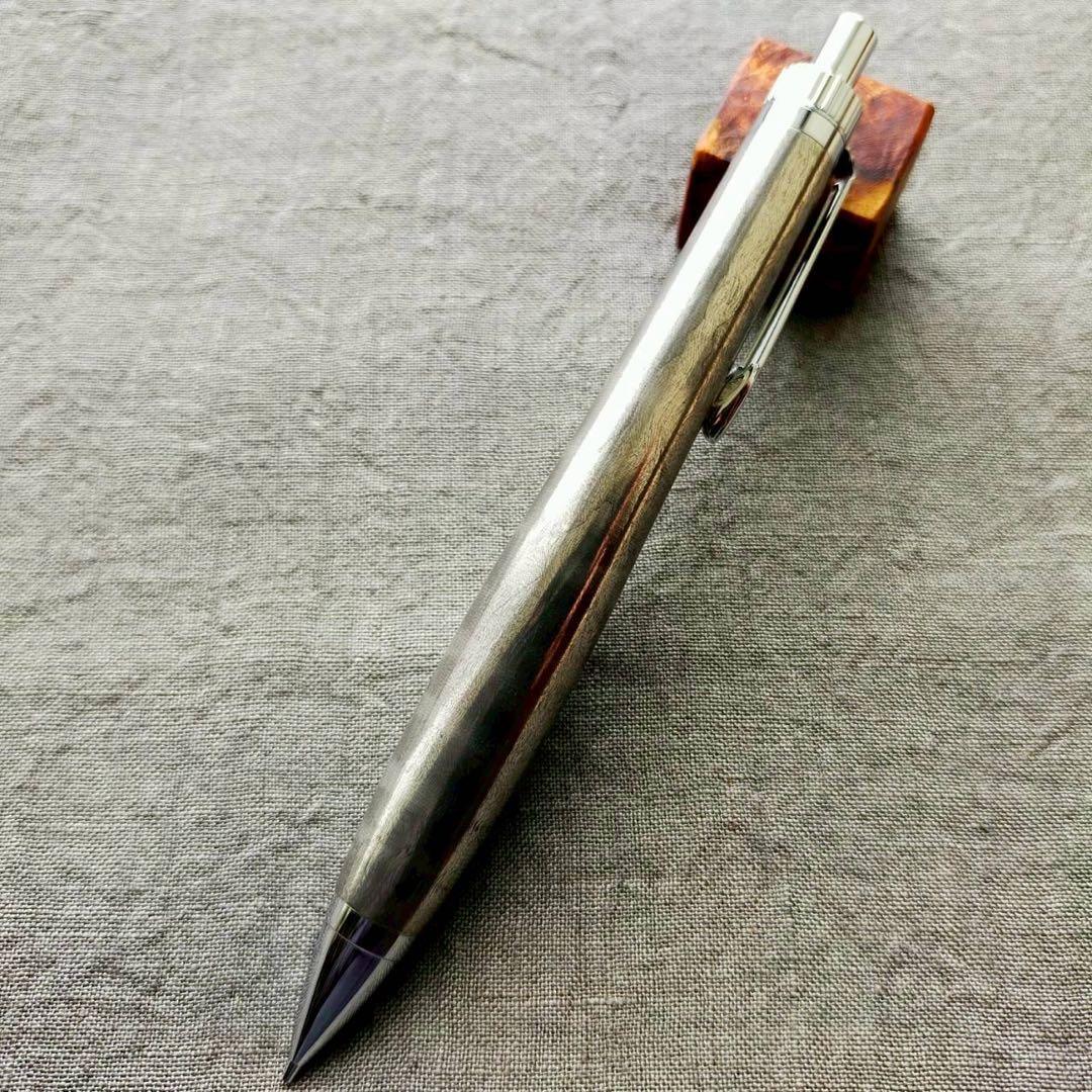 メタライズドウッド　栃　縮杢　ハンドメイド　シャープペン　0.5mm　シルバー