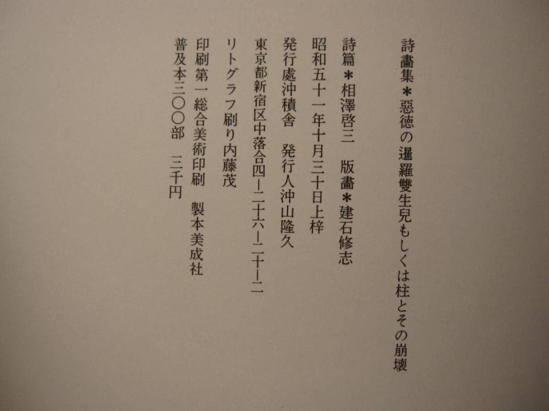 悪徳の暹羅双生児もしくは柱とその崩壊　相澤啓三　建石修志　限定300部