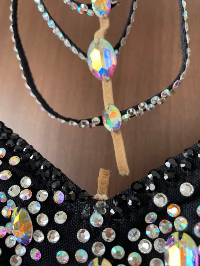 社交ダンス　ドレス　ストーン　ビジュー　黒　白　ゼブラ　Ｌサイズ