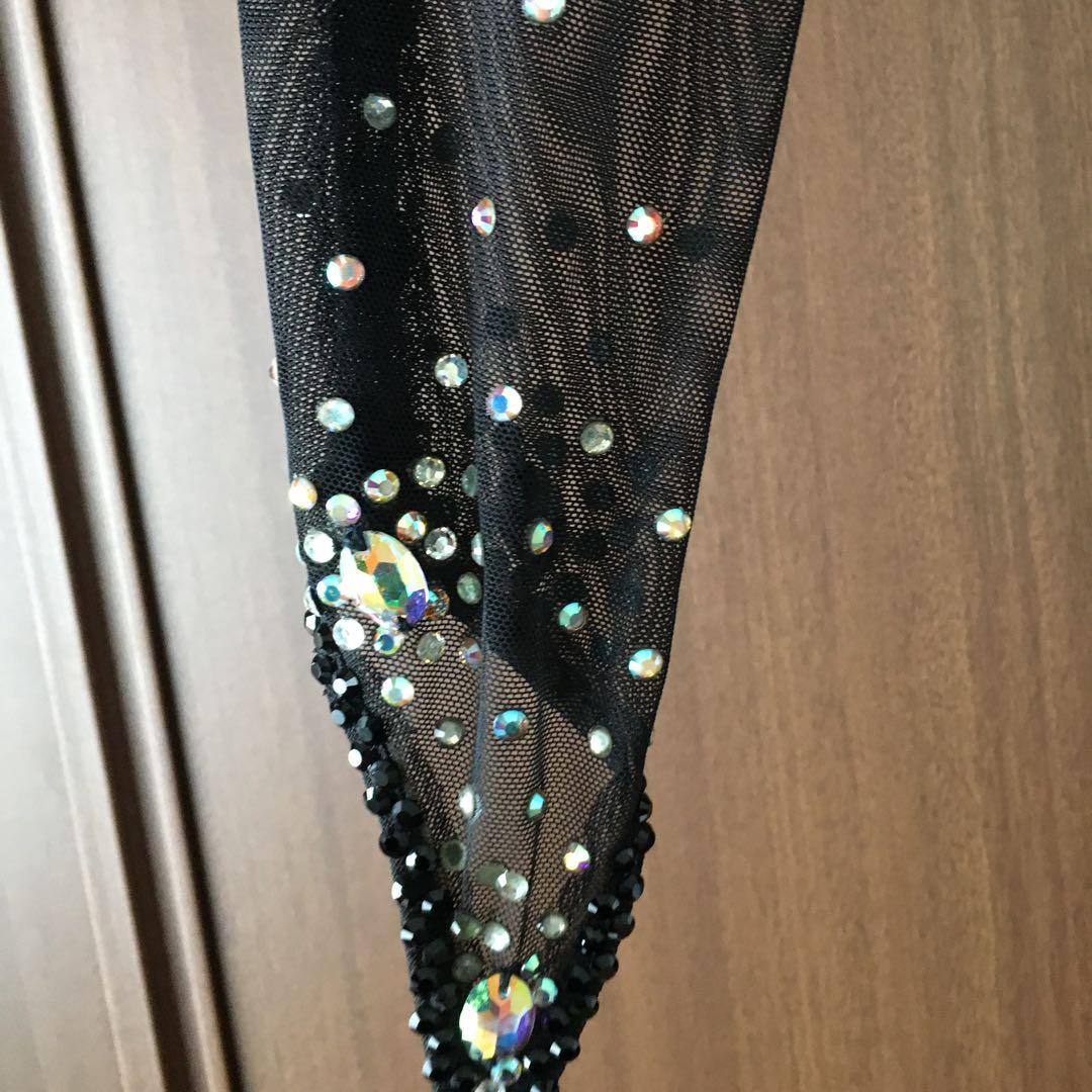 社交ダンス　ドレス　ストーン　ビジュー　黒　白　ゼブラ　Ｌサイズ