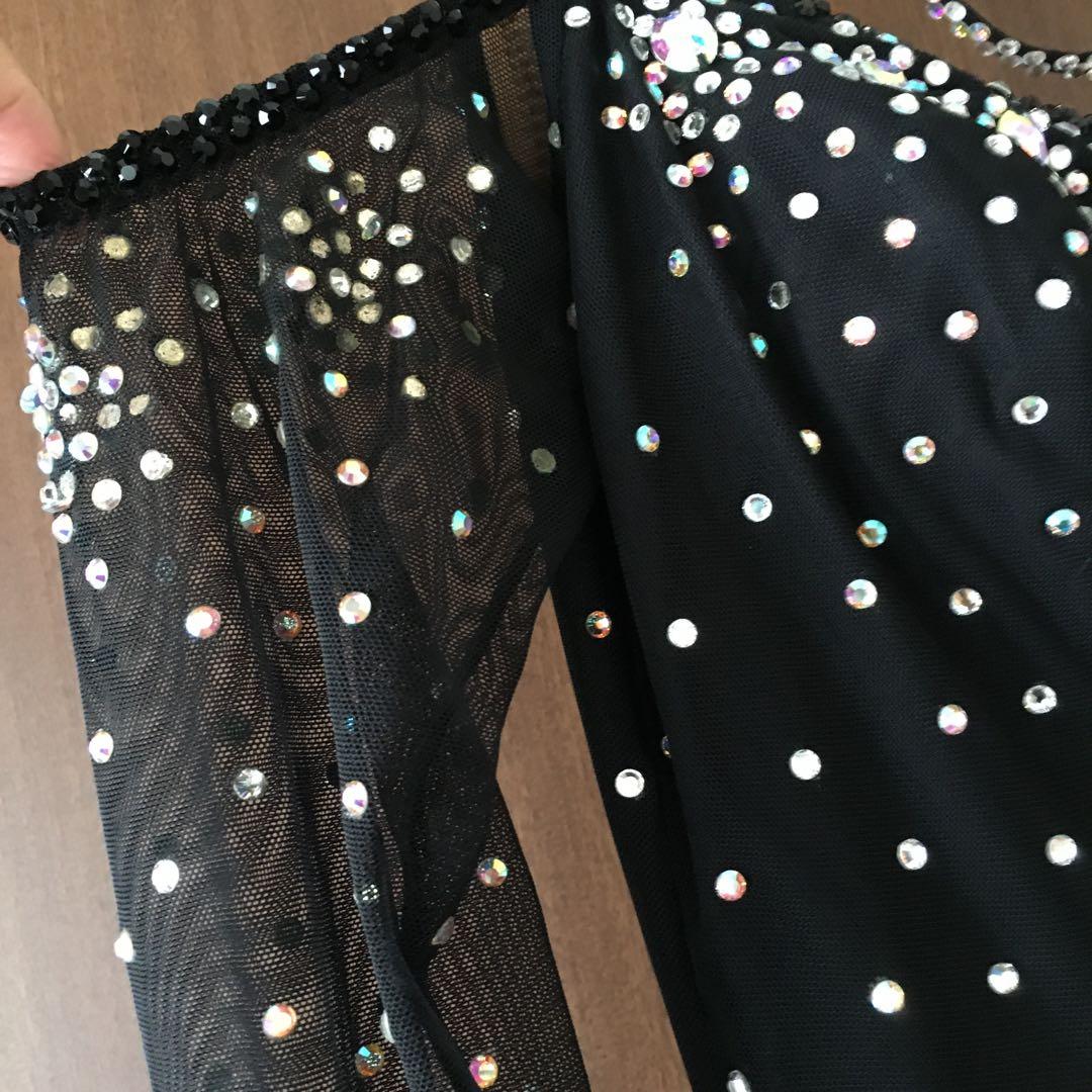 社交ダンス　ドレス　ストーン　ビジュー　黒　白　ゼブラ　Ｌサイズ