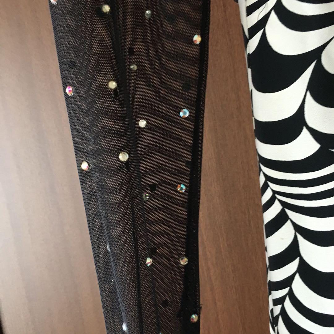 社交ダンス　ドレス　ストーン　ビジュー　黒　白　ゼブラ　Ｌサイズ