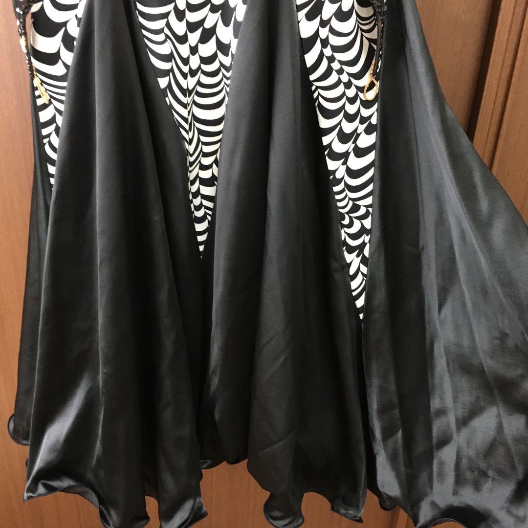 社交ダンス　ドレス　ストーン　ビジュー　黒　白　ゼブラ　Ｌサイズ