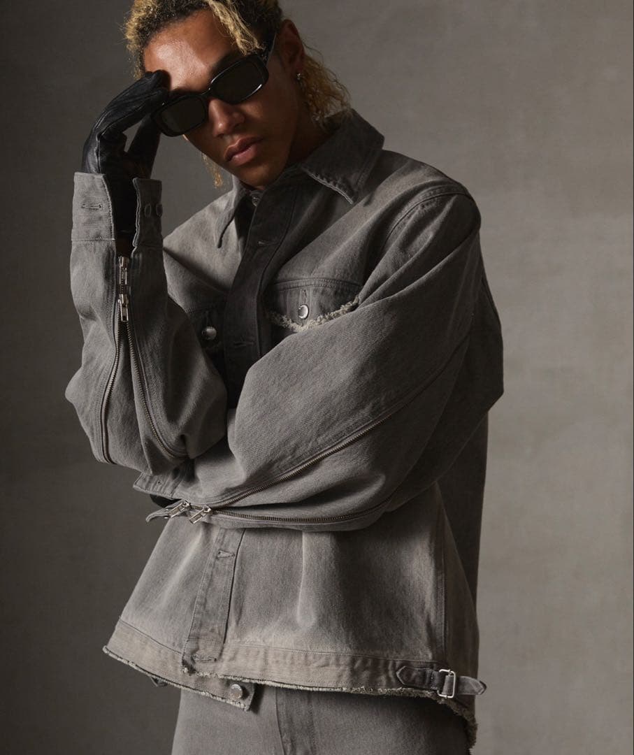 【GRANCY】ジップデザイン デニムセットアップ　グレー