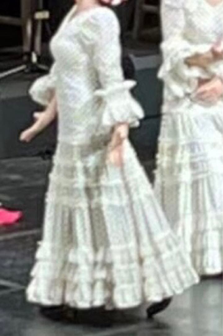 マンサニージャフラメンコ衣装ワンピース　リマ　総丈128cm アイボリーに黒水玉